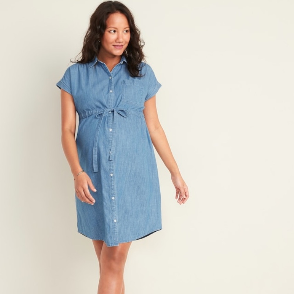 Maternity Chambray Tie Waist Dress (NWT)